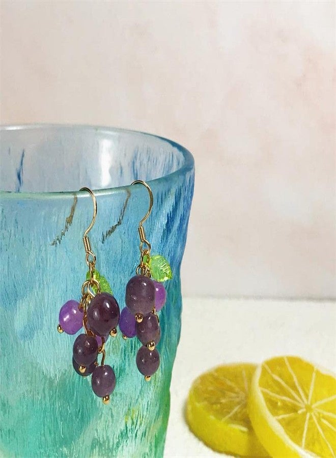 Soyzvteo Simulation Fruit Earrings Creative Cute Fruits Dangle Drop Earrings Grape Strawberry Cute Earrings Handmade Lovely Cherry Tassel Dangle Drop Earrings for Women -Grape - Image 2